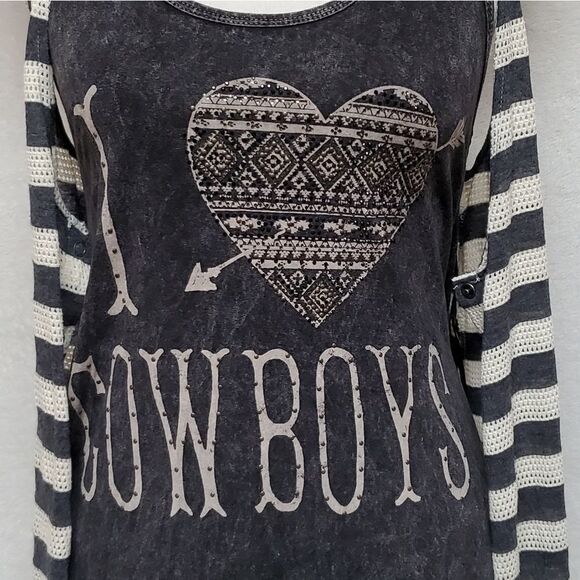 T-PARTY Stone Wash Black Bling I Love  Cowboys Striped Eyelet Mini Dress/Top Set - Picture 6 of 16